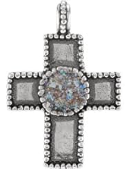 Cross Pendant with Ancient Roman Glass Design Sterling Silver R45381