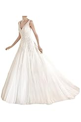 V-neck Natural   Waistline Tulle Lace Vintage Sleeveless   Ball Gown Wedding Dress  with a Brush/Sweep Train 