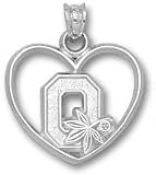 Ohio State Buckeyes Solid Sterling Silver Block ''O'' Heart Pendant