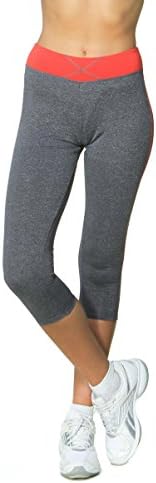 S2 Sportswear Women's High Performance Capri Leggings, Neon Color Band, Red, Large