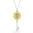 10k White Gold Brown Diamond and Yellow Enamel Sunflower Key Pendant (1/10 cttw, I-J Color, I2-I3 Clarity), 18