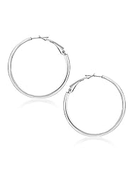 14K White Gold Flat Hoop Earrings (1 1/4 inch Diameter)