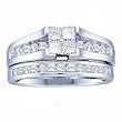1 Carat Princess Round Diamond 14k White Gold Bridal Set