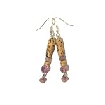Amethyst Earrings 04 Dangle Purple Lepidolite Gemstone Betel Nut Coconut Beaded 2.5