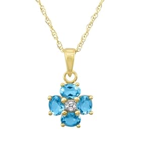 14k Yellow Gold Blue Topaz Floral Pendant by