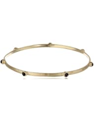 Multiple Round Black Glass 0.5 Micron Gold Plated Brass Bangle Bracelet