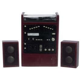 Dollhouse Miniature Mahogany Stereo with Speakers by 