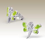 Yellow and White Dragonfly Ear Studs with Crystals for Girls