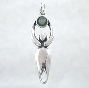 Celestial Lunar Goddess Pendant in Sterling Silver with a Rainbow Moonstone Gemstone Moon, #8721