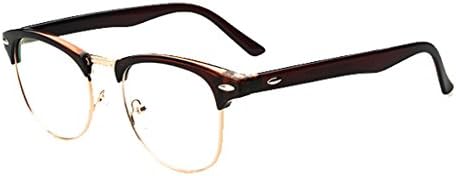 WenVen Vintage Inspired Classic Half Frame Horn Rimmed Clear Lens Glasses(Brown,One Size)