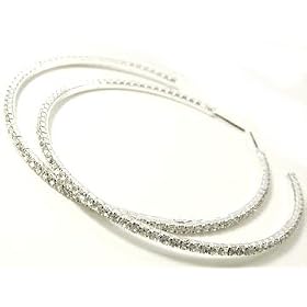 Beautiful X-Large and Blingy 3 ICE Crystal Lined Hoop Earrings Silver Tone by Christina Collection...
