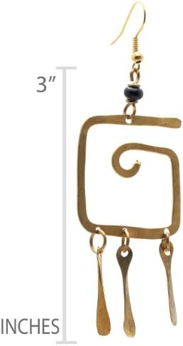 Maisha Fair Trade Brass Square with Charm Accents Drop Earring