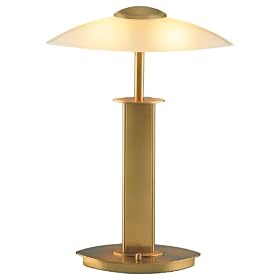 Holtkoetter Halogen Table Lamp with Glass Shade, Antique Brass with Champagne Glass by Holtkoetter