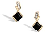 14K Yellow Gold Genuine Square Black Onyx and Diamond Drop Earrings