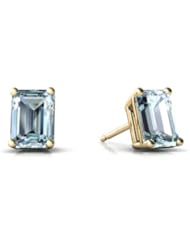 Genuine Aquamarine 14kt Yellow Gold Stud Earrings