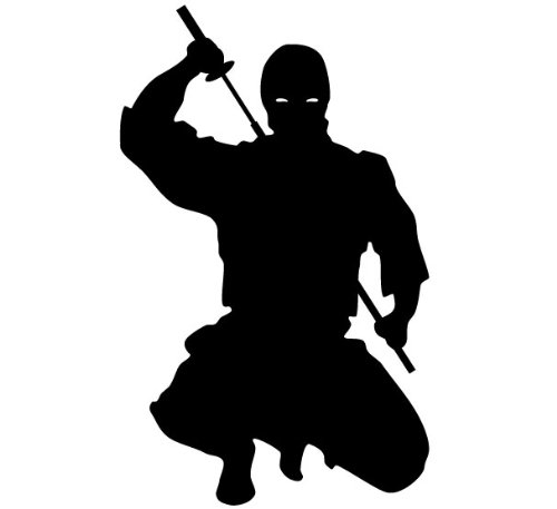 Crouching Ninja with Sword Decal Sticker - Size:6.0 x 3.7 inches - Color:Black