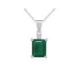 Sterling Silver 10x8 Octagon Dyed Emerald and Diamond-Accent Pendant, 18