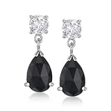 1.00 ct. t.w. CZ and Black Onyx Dangle Earrings In Sterling Silver