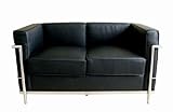 Loveseat Sofa Le Corbusier Style in Black Leather