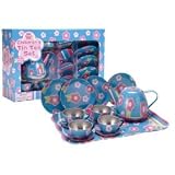 FLOWERS & STRIPES CHILDREN'S TIN TEA SET & TRAY 15 Pieces by Schylling