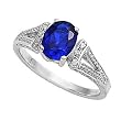 Sterling Silver Ring - Blue Sapphire, Oval-Shaped (Prong Set) and Clear CZs - 8mm x 2mm - Sizes 5-9