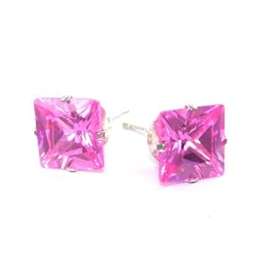 Beautiful 6mm Created Pink Sapphire CZ Square Princess Cut Stud Earrings ~ Comes Gift Boxed