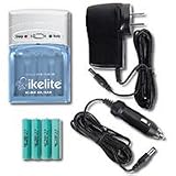 Ikelite 4-AA NiMH (2500mAh) Rechargable Batteries & 1.5-Hour Charger (100/240v) with Car Adapter,