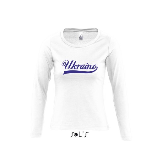 Ukraine Oldschool Ukraine LÄNDERSHIRT EM / WM FAN Trikot – Damen Langarm Longsleeve T-Shirt S-XL , White – blau , XL
