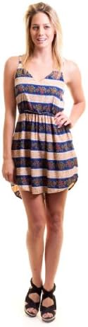 Cabbage Rose Stripes Cinched Waist Short Dress Blue Large