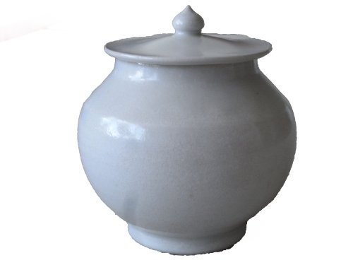 益子焼　宮島正行作　白磁蓋物　蓋付きの壷 White pot with cover
