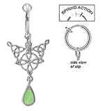 Fake Belly Navel Non Clip on Lt Green Celtic Knot Tribal V Tear dangle Ring