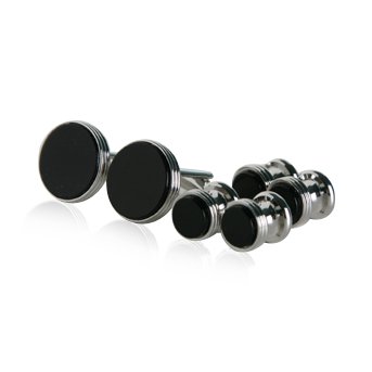 Mens Onyx and Silver Cufflinks and Studs Formal Set