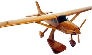 Wooden Cessna 182 Airplane Model - Display Case Toy Made with Mahogany Natural Solid Wood