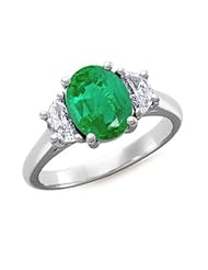 Oval Emerald and Diamond Three Stone Ring