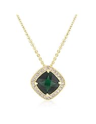 Alexander James 14k Gold Bonded Classic Fashion Pendant with Green Center Stone and Clear Accent Cubic Zirconia in Goldtone Chain Included