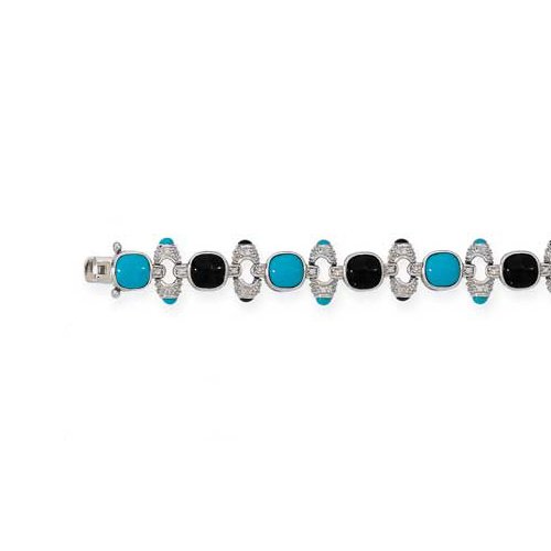 Sterling Silver Turquoise and Onyx Bracelet