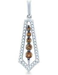 14k White Gold Brown Chocolate and White Diamond Round Cut Tie Shape Diamond Dangle Pendant (1/2 cttw)