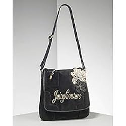 Juicy Couture Velour Flower Messenger Bag Black