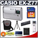 Casio Exilim EX-V8 Digital Camera (Silver) with 2GB SecureDigital (SD) Card + Spare NP-50 Battery + Carrying Case + Tripod