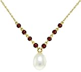 14K Yellow Gold Drop Necklace with Natural Garnets & Grade A/A+ cultured Freshwater Pearl
