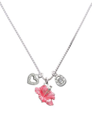 Hot Pink Hibiscus Flower, Love, and Luck Charm Necklace [Jewelry]
