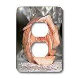 Beverly Turner Birthday Photography - Peach Rose with Vase Happy Birthday - Light Switch Covers - 2 plug outlet cover