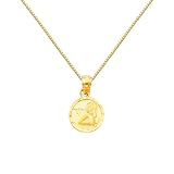 14K Yellow Gold Religious Angel Charm Pendant with Yellow Gold 0.65mm Box Link Chain Necklace with Spring Ring Clasp - Pendant Necklace Combination (Different Chain Lengths Available)