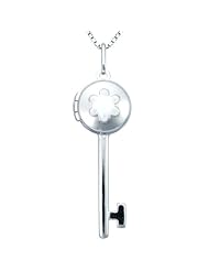 Sterling Silver White Enamel Flower Key Locket, 18"