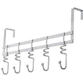 5 Hook Over Door Clothes Coat Hanger Hooks Swirl Chrome