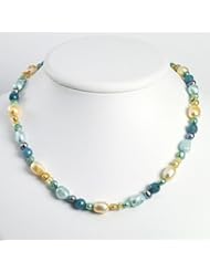 Sterling Silver Blue Jade/Citrine/Multicolored Cultured Pearl Necklace - QH2686-18"