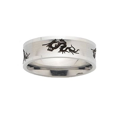  Bague Homme Anneau 6 mm Motif Dragon Noir Chinois Acier Inoxydable - Taille 64