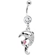 Clear Pink Gem Splash Dolphin Belly Ring