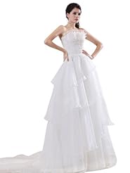 A-line Strapless Lace-Up Applique Organza Wedding Dress 