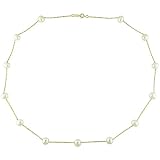 10K Yellow Gold 5.5-6mm White Cultured Freshwater Pearl Tin-Cup Necklace